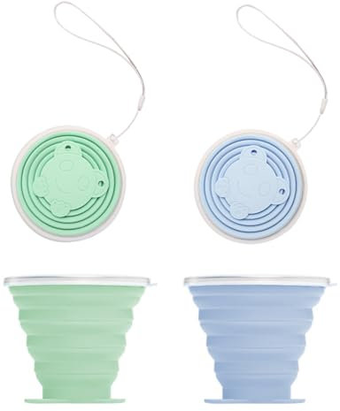 VQEOEOT Lot De 2 Tasse de Voyage Pliable, Gobelets de voyage pliables avec couvercle hermétique, Coupe de Voyage Légère， pour Les Voyages, Pique-nique, Camping 18ml