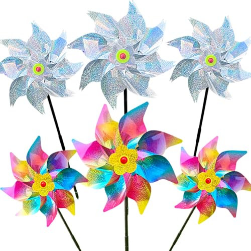 6 Stücke Vogelabwehr Reflektierende Windmühle, Taubenabwehr, Windmühle Balkon,Windräder Vogelabwehr, für Farm, Hofes, Garten, Obstgarten, Dach (Farbe-A)