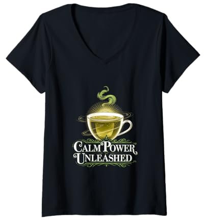 Femme Calm Power Unleashed Bougie chauffe-plat Vert lever de soleil Zen Bliss Glow T-Shirt avec Col en V