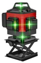 4D Cross Line Laser Level, 360-Degree Self-Levelling, Green Beam with Remote Control, Storage Case, 16 Lines