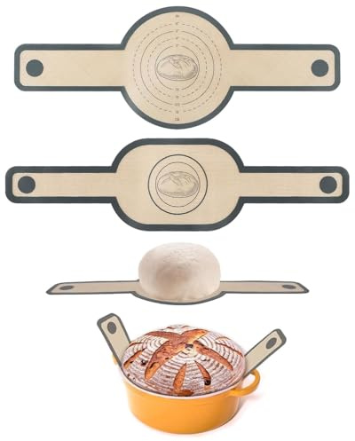 TPZORJX Lot de 2 Tapis de Cuisson en Silicone,Tapi de Cuisson à Pain Réutilisable,Élingues a Pain avec Longues Poignées,Outils pour Transvaser la Pâte,pour Four Hollandais,Moule à Pain,Pâte
