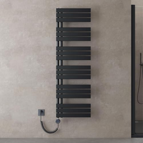 doporro Scaldasalviette Elettrico 159x50 cm 1000 W con Termostato e Timer | Colore Nero, Acciaio al Carbonio, Temperatura Regolabile, Montaggio a Parete, Funzione Portasciugamani, Componenti Regolabili