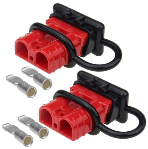 JECOMPRIS Connettore Batteria Rosso per Carrello Elevatore 50a 600v in Plastico Terminale Rame Argentato e 2 Coperture Antipolvere Robusto e Affidabile
