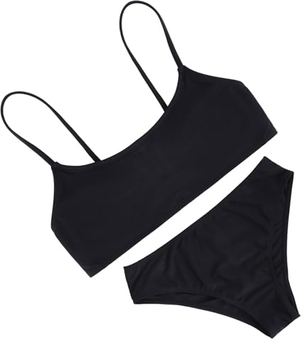 Traje de baño sólido para niñas, traje de baño de 2 piezas con tirantes ajustables cruzados, bikini para adolescentes y niñas con almohadilla para el pecho