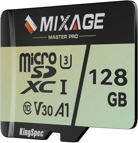 MIXAGE Carte MicroSDXC 128Go UHS-I U3/V30/C10/A1-100Mo/s Lecture, 65Mo/s Écriture, 4K UHD - Compatible Smartphones, Consoles Gaming, Caméra Sport & Sécurité