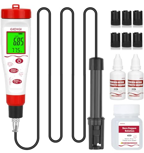 Misuratore digitale per ossigeno disciolto, GIDIGI Tester per ossigeno disciolto con ATC, misuratore DO con cavo sonda DO lungo 3 metri, kit di test per ossigeno disciolto per acquari, stagni