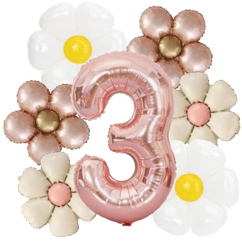 Geburtstagsdeko 3 Jahre Mädchen,Luftballon 3. Geburtstag,Deko 3. Geburtstag Mädchen mit Gänseblümchen Folienballon,Deko Kindergeburtstag 3 Jahre（Blumen können nicht fliegen）