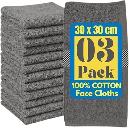 The Pure Thread 100% Cotton Flannel Face Cloth Set of 3 Size (30x30cm) Ultra Gentle 500 GSM Face Towels for Sensitive Skin-Reusable Facial Cleansing Washcloths for Unisex Adult Spa Gym Sport Beauty