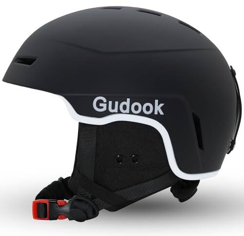 Gudook Casco da sci da donna e uomo, per sci, snowboard, con sistema di ventilazione, casco da neve per adulti e ragazzi (nero opaco, M (54-57 cm)