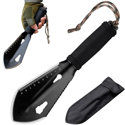 YRUHAN Pelle de Survie, Pelle Multifonction Survie, Pelles Militaire en Acier Inoxydable, Portable pour L'extérieur, Poignée Antidérapante, Fonction 6 en 1, Adaptée à la Randonnée, au Camping