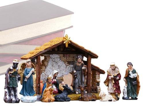Presepe in resina, mangiatoia natalizia religiosa, set di statuine per libreria, ingresso, davanzale, caminetto, caminetto, caminetto, tavolo da pranzo, esposizione