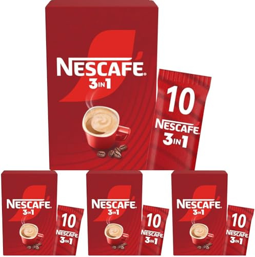 NESCAFE 3-En-1 - Boisson Au Café Soluble - Goût Café Au Lait Sucré - Grains Arabica & Robusta - 10 Sticks (Lot de 4)