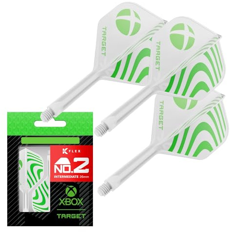 Target Darts Xbox K-Flex Flug- und Schaftsystem, grün und weiß | Nr. 2 / Nr. 6 Kflex – Kurz (19mm), Mittelstufe (26mm), and Mittel (33mm) All-In-One K Flex Flüge und Schäfte