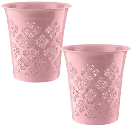 HOMESHOPA 8 Litre 2 Pack Pink Floral Cut-Out Waste Paper Bin – Decorative Lightweight Tapered Rubbish Bin for Bedroom, Office, Bathroom & Home Use