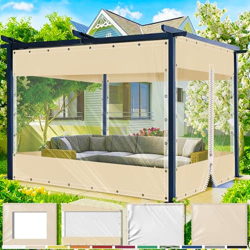 AMXFS Telone con occhielli e cerniera, tende da esterno, impermeabile, in PVC da 0,5 mm, 580 g/m², copertura intrecciata, protezione antipioggia, Sopra/Sotto 50 cm Op, Centr Trasp