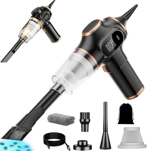 Qosigote 4 Combinaison 1 Aspirateur De Voiture Puissant Et Rechargeable, Aspirateur Voiture Puissant sans Fil, Ultra-Portable, Ergonomique, des Bureaux Et des Poils d'animaux (Double Filtre,B)