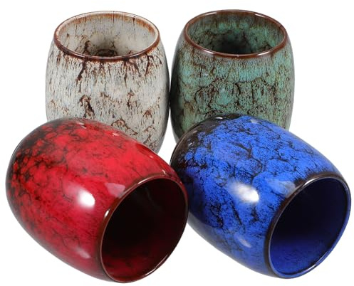 GALPADA Tazas de Cerámica Japonesa Estilo Tenmoku Esmaltado, Juego de 4 Tazas para Café y Té Oriental, Color Brillante Multicolor, Caja Obsequio para Hogar, Oficina y Ceremonia de Té