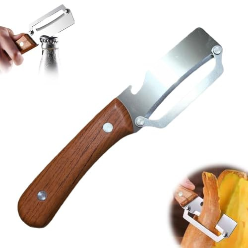 Stainless Steel Vegetable Peeler with Wooden Handle,Ergonomic Potato Peeler & Fruit Slicer, Sharp Blade for Carrot, Kiwi, Orange, Easy Grip Kitchen Tool