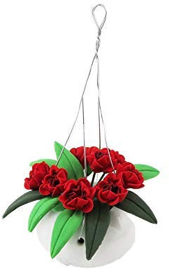 Melody Jane Dolls House Red Flowering Plant in White Hanging Basket Home or Garden Accessory