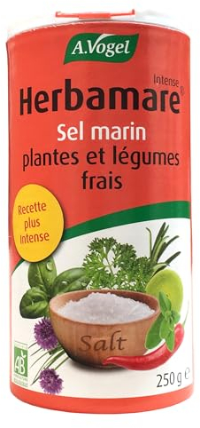 A.VOGEL Herbamare Intense – Mélange de sel marin, légumes et herbes fraiches - Assaisonnement sain, bio & vegan – Actifs végétaux – Exhausteur de goût, savoureux & fabriqué en France -250 g