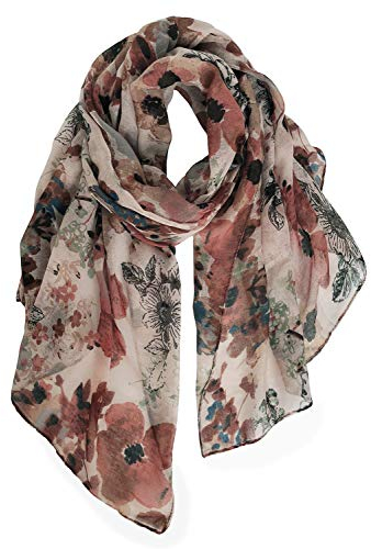 DAMILY Leichter Schal Damen Winter Kuschelig Scarf mit Blumenmuster Modischer Baumwollschal Valentinstag Geschenke für Frauen(Braun)