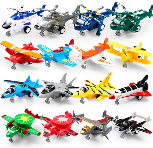 JOYIN 16-teiliges Flugzeug Spielzeug zum Zurückziehen, Spielzeug ab 3 Jahren Jungen, Flugzeug Spielzeugset Hubschrauber Kampfjet, Geschenke für Kinder im Alter von 2-8 Jahren