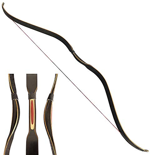 ZSHJGJR Traditioneller Langbogen Handgefertigt Recurvebogen Jagd Bogen 20-35lbs Bogenschießen Reiterbogen Sportbogen Erwachsene Holzbogen zum Jagen und Schießen (Black, 20lbs)