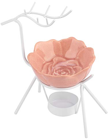 Lámparas de fragancia de vela, quemador de aceite aromático con candelabro de hierro con forma de cervatillo y cuenco difusor de aceite de fragancia de cerámica(2#)