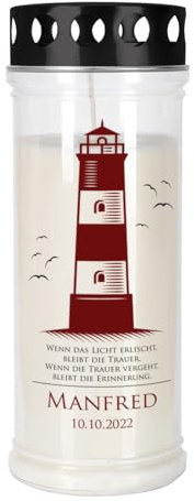 private grief Grablicht Trauerkerze mit persönlicher Beschriftung (Leuchtturm, 7,5 cm x 17 cm (Ø/H))