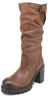 QUEEN HELENA Stivali di Pelle con Tacco Plateau con Fibbia Plateau invernali Casual Comodi Donna QH21 (Marrone, 37)