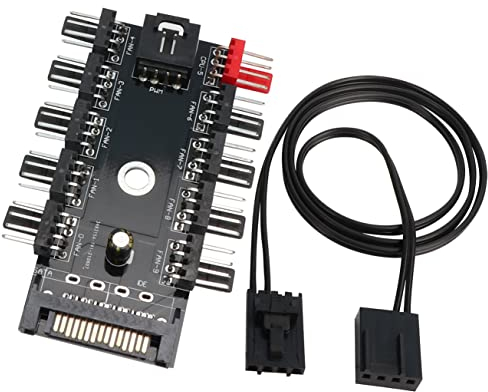 HuaLiSiJi Fan Splitter 4 pin Splitter Ventilador PC, 12 V 4/3 Pin Fan HUB PC para Ventiladores de Enfriamiento de Computadora Fácil de Ubicar a Través de (10 Puertos Acceso SATA)