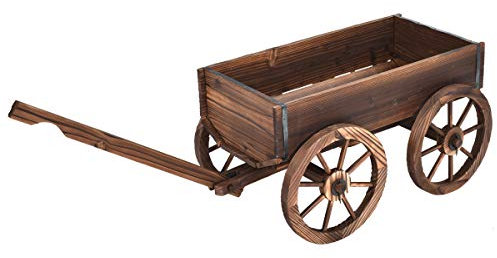 GIANTEX Carrello da giardino in legno di abete con 4 ruote grandi, manico regolabile, ideale per giardinaggio esterno, 120 x 43 x 54 cm, marrone