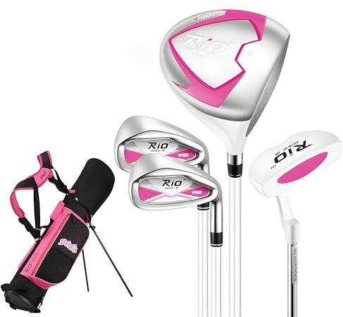 PGM Rio Club de golf pour enfants - Ensemble complet de 4 clubs de golf pour droitiers - Avec sac de support - Pour garçons et filles