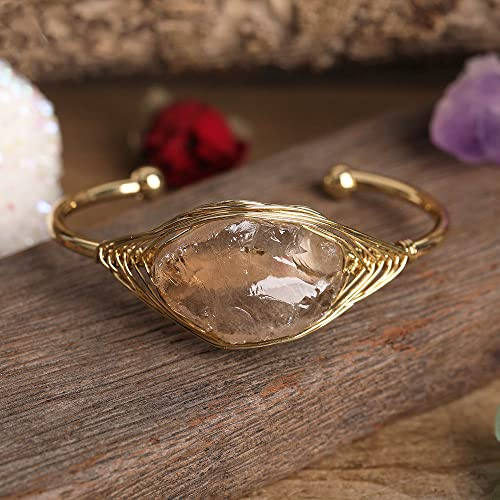 JIANGZ Edelstein Armband, Modischer Offener Armreif Natürlicher Rauchquarz Freundschaftsarmband Verstellbare Chakra-Armbänder Edelstein-Energie Glücksgeschenk Für Frauen Abschlussball-Party-Schmuck