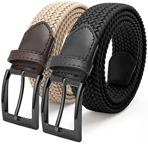Fairwin 2 Pacchi Cintura Elastica Intrecciata per Uomo e Donna, Confortevole Cintura in Tessuto Elastico Stretch per Jeans Pantaloni