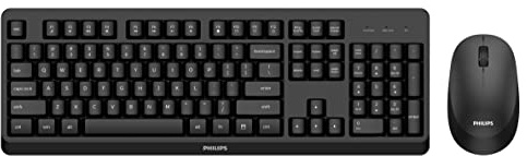 Philips SPT6307BL/16 - Combo Teclado-ratón inalámbrico para Windows, Linux, Mac, Receptor USB 2.4 GHz, PC, Portátil, QWERTY Español, Teclado 110 Teclas, ratón 1600ppp, Negro