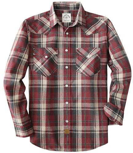 Dubinik® flanellskjorta för män, rutig, västerländsk, cowboy, vintage, långärmad, tryckknappar, bomull, fritidsskjorta, Röd rutig, XL