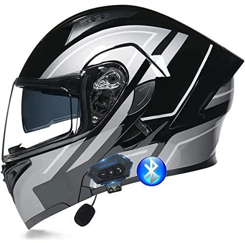HZIH Casco Moto Modulare Bluetooth Integrato,Omologato DOT/ECE Casco Integrale Moto Donna Uomo Casco Moto Apribili e Modulari Touring con Doppia Visiera e Microfono B,M=57-58cm