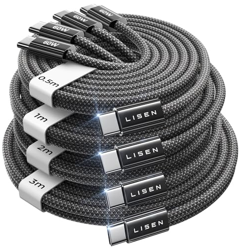 LISEN 60W USB C Kabel 3M [4er Pack, 0,5M 1M 2M 3M] iPad Ladekabel USB C, PD 3.0 Schnellladekabel USB C Ladekabel für ipad, iPhone 16 Pro Max Plus, SamSung Galaxy, MacBook Air, Tab, Mi, Xiaomi, OnePlus