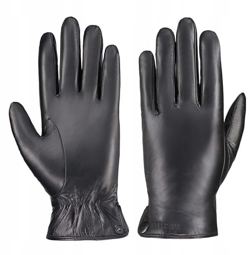 BETLEWSKI - Herren Handschuhe aus Schafsleder gefüttert - Warme Winter Lederhandschuhe für Männer in Schwarz mit Futter - klassische Winterhandschuhe mit weichem Innenfutter - Modell James - XL