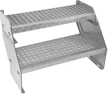 Verzinkter Stahl Treppe 2 Stufen | Erweiterbar mit zusätzlicher Gitterrost-Stufen & Höhenverstellbar | Wetterfest, Robust & Modular | für Außen Garten Terrasse | GRATIS Befestigungssatz [60cm breit]