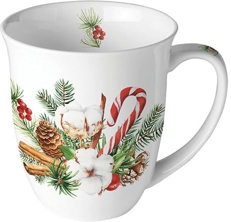 Ambiente Tasse en porcelaine d'environ 400 ml Tasse en porcelaine pour thé ou café Automne Hiver Noël Arrangement de Noël