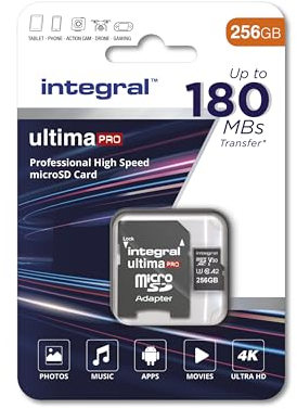 Integral 256GB Micro SD Card 4K Video Read Speed 180MB/s and Write Speed 150MB/s MicroSDXC A2 C10 U3 UHS-I 180-V30 Our Fastest Ever High Speed Micro SD Memory Card