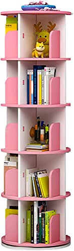 GeELky Bücherregal, 360° drehbar, rund, rosa, mobiles Bücherregal, stapelbare Regale, Organizer, CD- und DVD-Aufbewahrung, Wohnzimmer und Büro