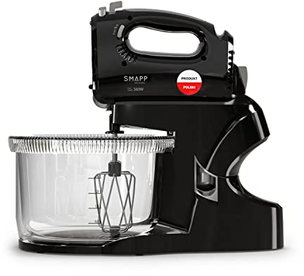 SMAPP 451.8 Küchenmaschine mit 3,3L Rührschüssel - 580W Motor - Schwarz, inklusive Misch- und Schneebesenaufsätzen und Blendernasensatz, 5 Geschwindigkeiten, Küchenmaschinen für Brotteig