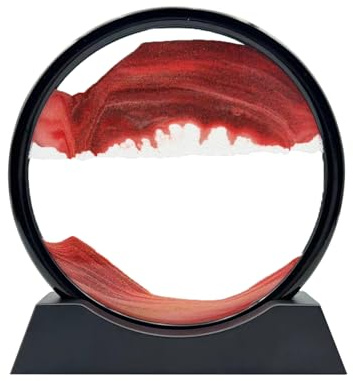 AzureLeap Peinture de Sable Mobile Cadre Sablier Art de Sable en Mouvement Sable Dynamique dans un Verre Rond Paysage 3D pour Bureau et Décoration Maison (Rouge, 7 Pouces)
