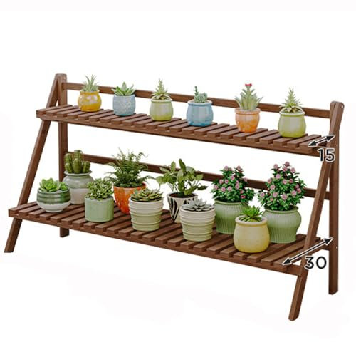 HUHJYUGE Hölzern Blumenregal Pflanzenregal, Mehrstöckig Blumenständer Pflanzenständer, Blumenbank Blumentreppe Pflanzentreppe Standregal, für Innen Garten Balkon Deko (2 Tiers 52cm)
