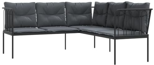 vidaXL Gartensofa in L-Form mit Kissen Schwarz Stahl und Textilene