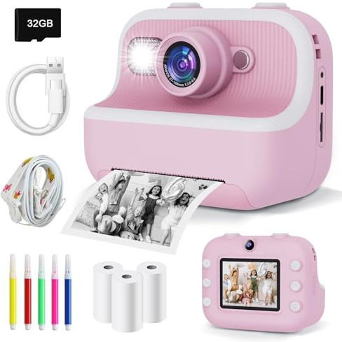PTHTECHUS Kids Camera, Instant Print, 1080P Instant Camera for Kids, HD Digital Video Cameras for Toddlers, Christmas, Birthday, Portable Toys for 3-12 Years Old Girls, Boys