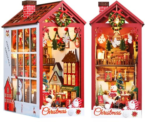 Lycidae Book Nook, Christmas Booknook Kits, DIY Dollhouse,3D Wooden Puzzles | Miniature dolls house kit DIY Dollhouse with Sensor Led Light, , Festival gifts for 14+ Teens and Adults Building